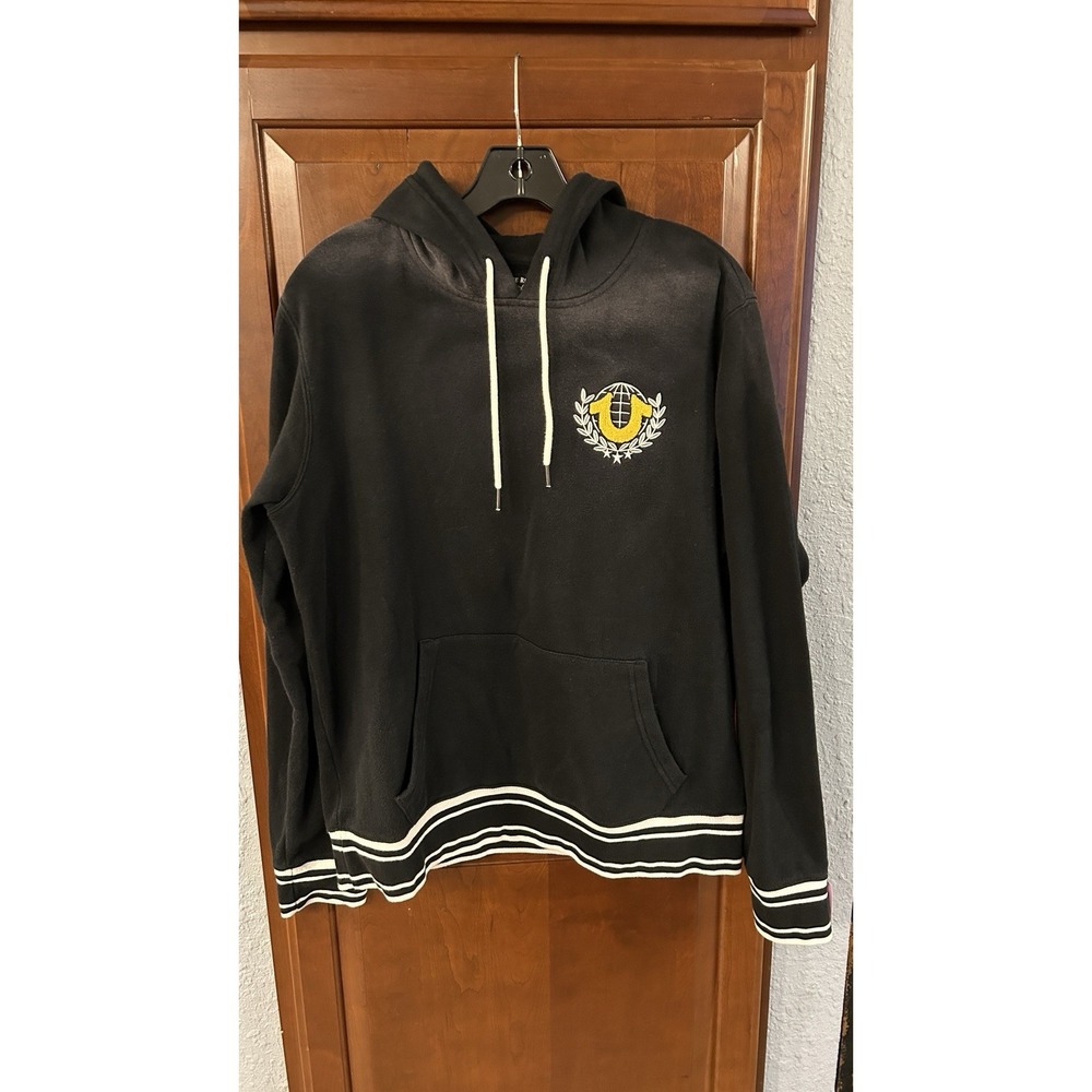 True Religion Hoodie Men's Medium Black Collegiate Logo Pullover Y2K Streetwear